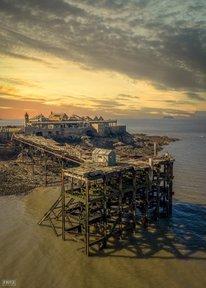 Drone photo of the Birnbeck pier in the UK